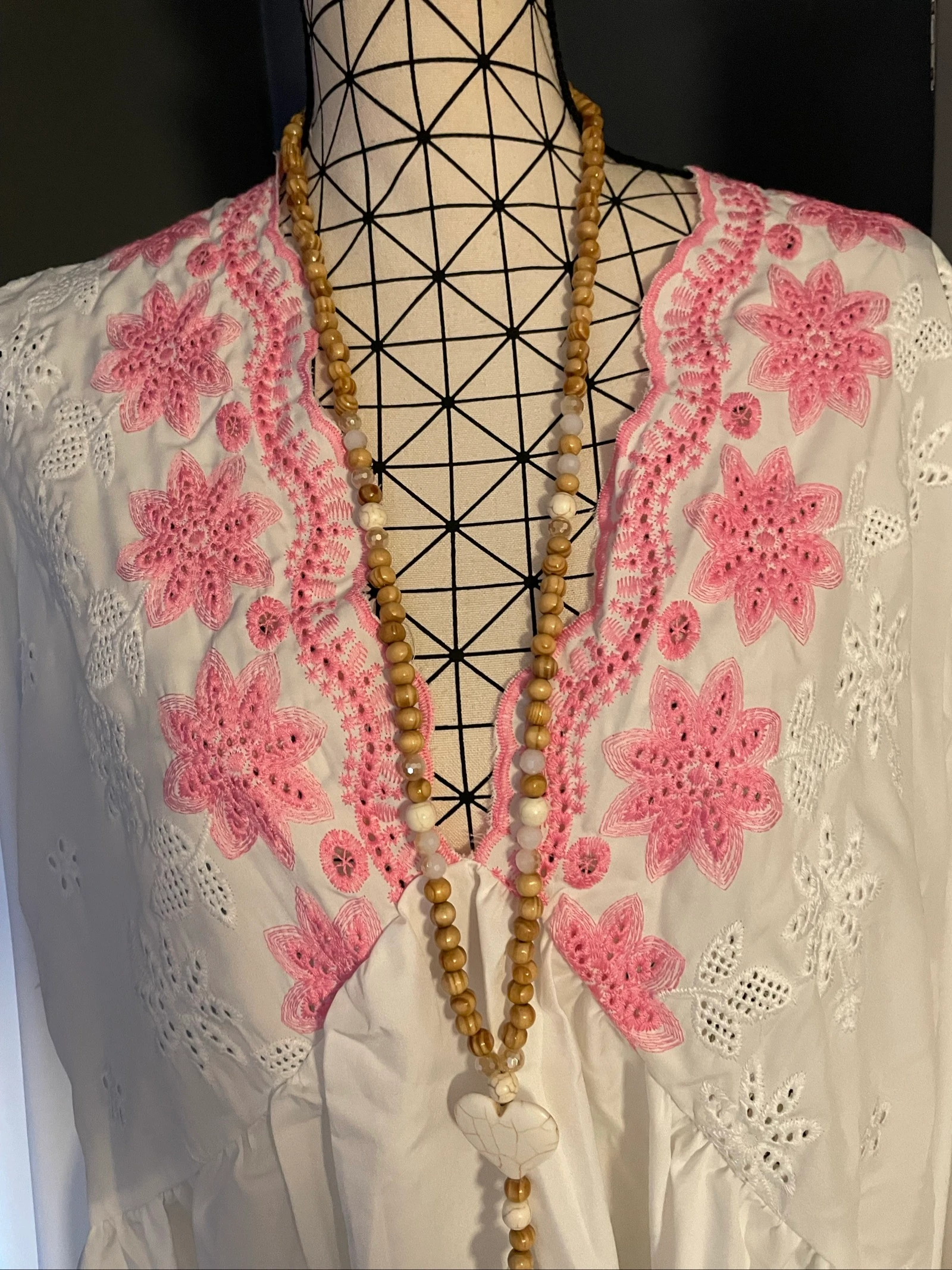 💖 blusa túnica branca bordada flores rosas boémia chic tamanho grande 54 💖 – photo 3